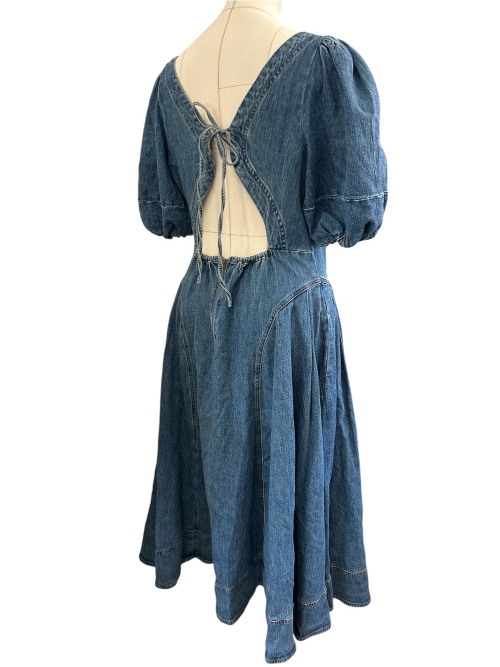 Pilcro puff sleeve seamed denim midi dress blue size medium - Picture 8 of 13